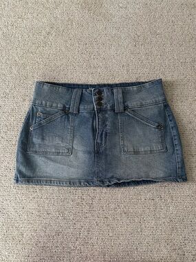 No Boundaries Washed Blue Denim Mini Skirt